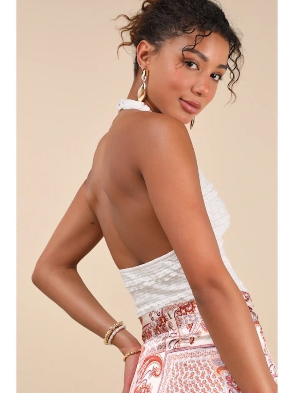 NWT Lulus Lorna Lace Halter Neck Bodysuit White Size Small - Picture 3 of 8